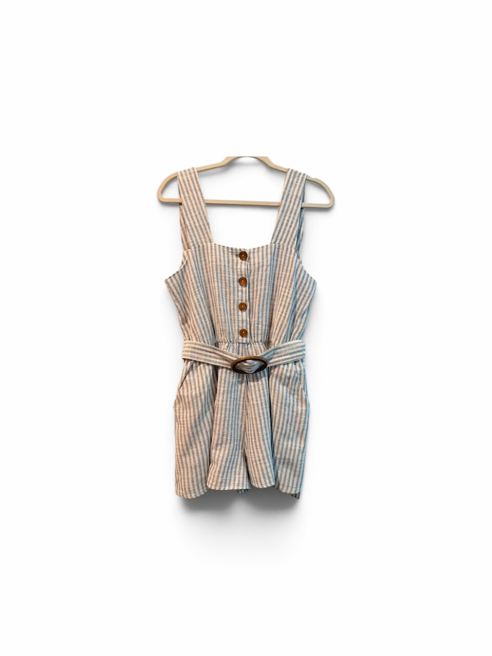 Zara Striped Belted Mini Dress - Cream & Blue